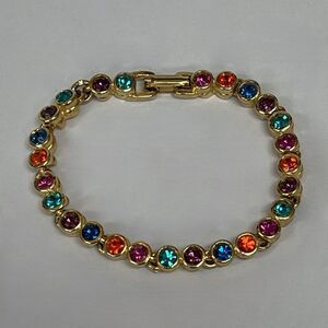 Gold-tone Blue Pink Orange Purple Women's Fashion Tennis Bracelet NWOT